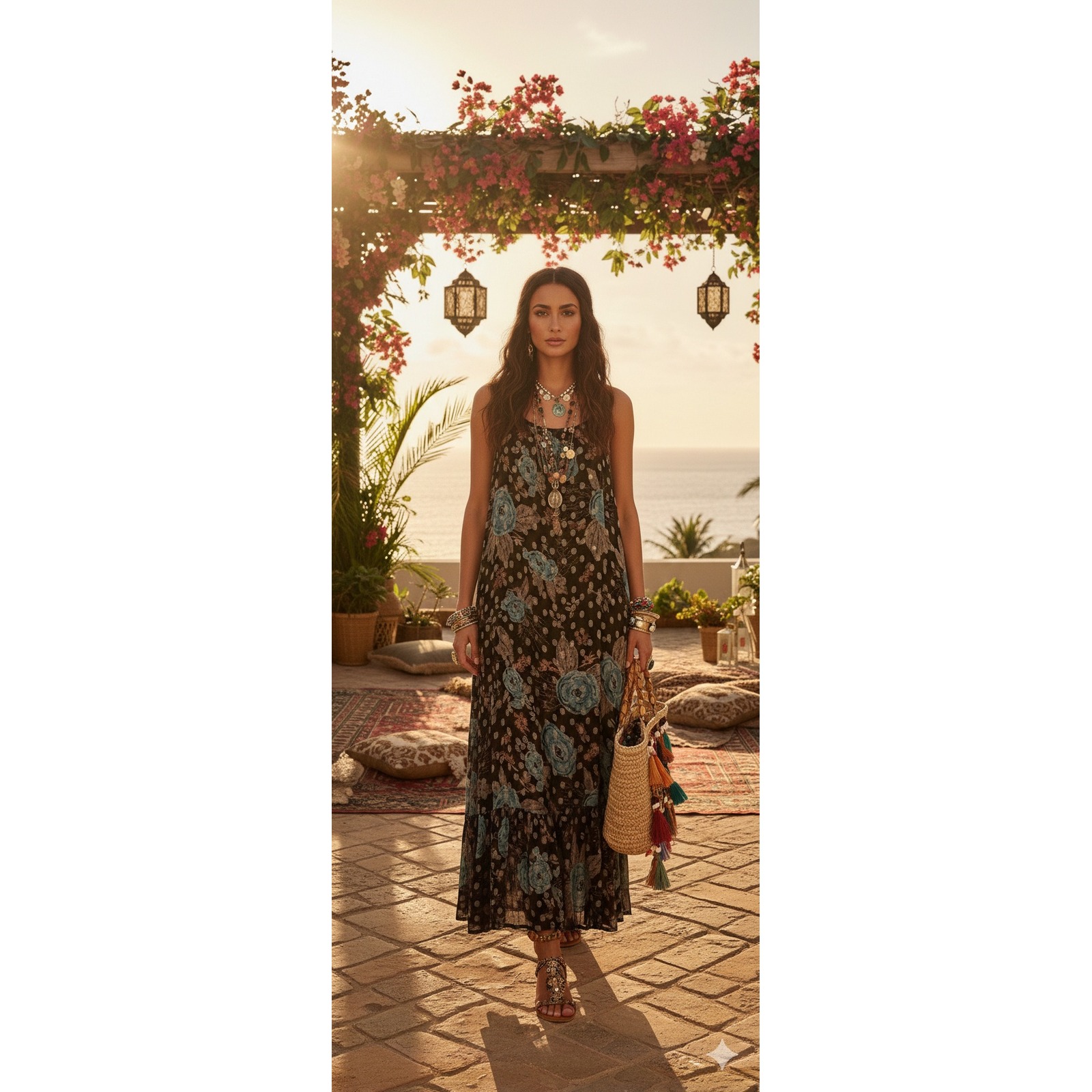 Natural Life Alice Metallic Maxi Dress M Floral Tiered Boho Resort Maximalist